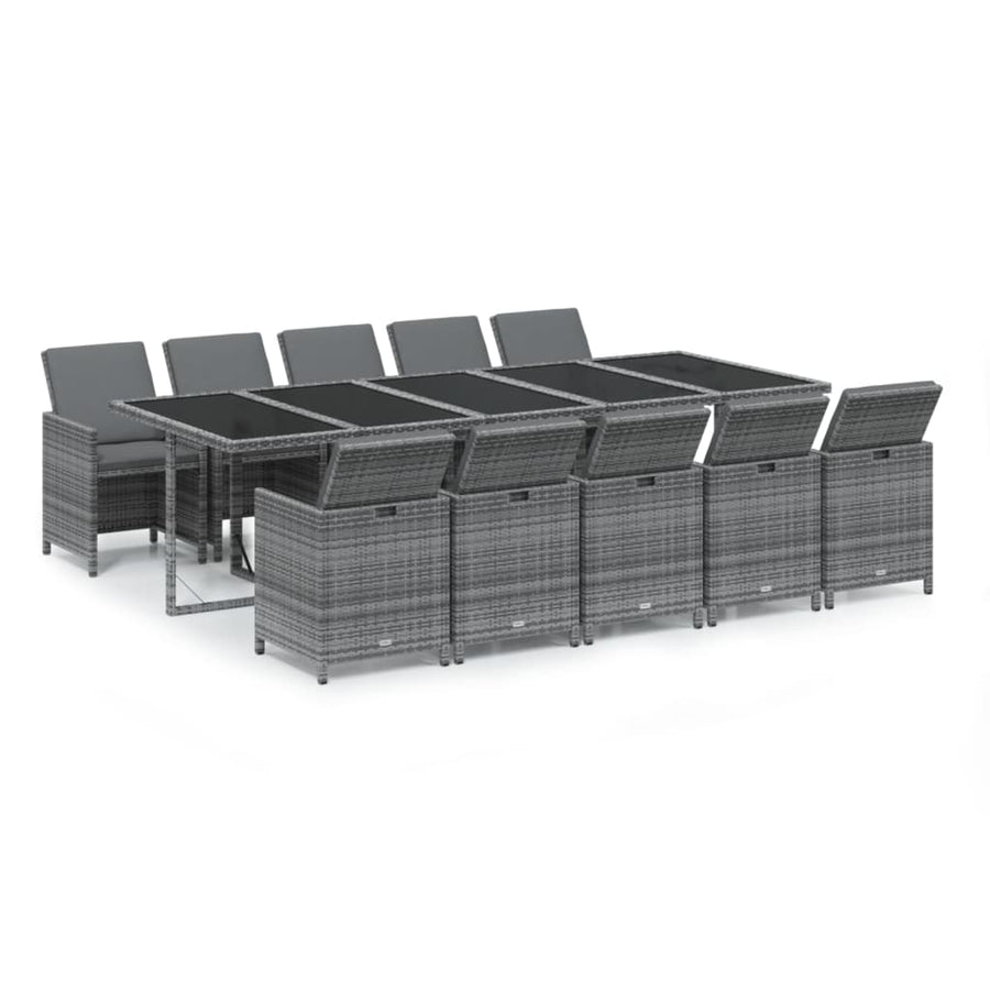 -Delige Tuinset Met Kussens Poly Rattan Grijs 10x Fauteuil + Tafel