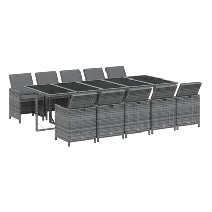 -Delige Tuinset Met Kussens Poly Rattan Grijs 10x Fauteuil + Tafel