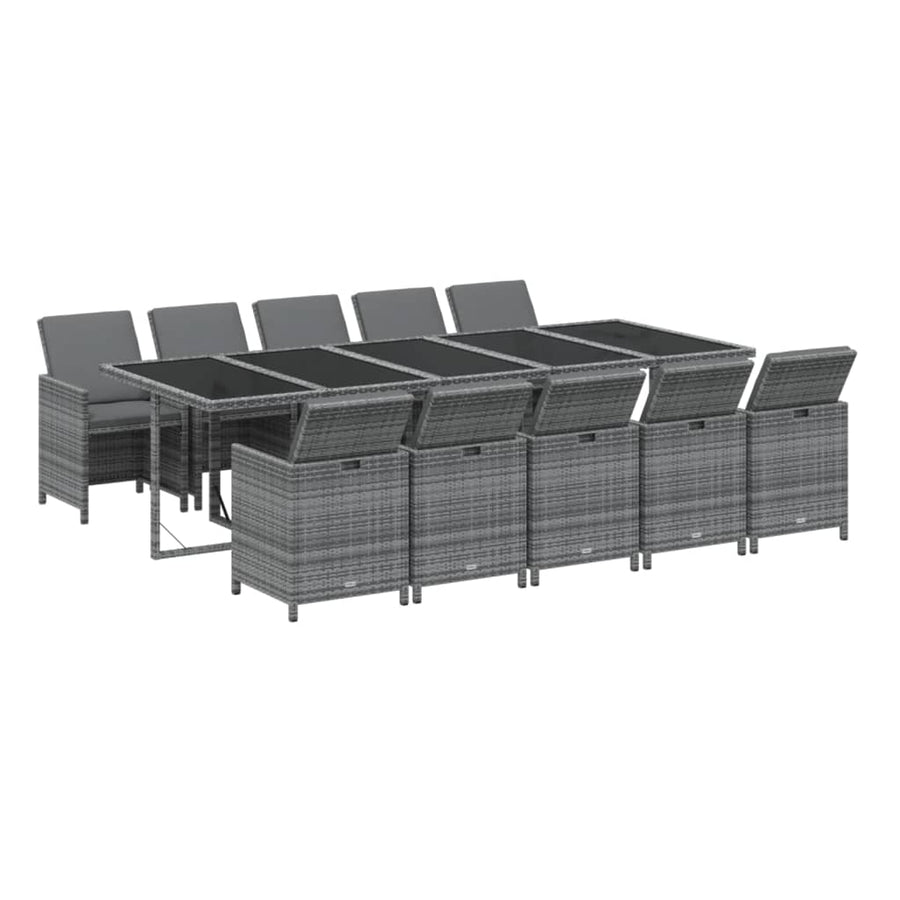 -Delige Tuinset Met Kussens Poly Rattan Grijs 10x Fauteuil + Tafel