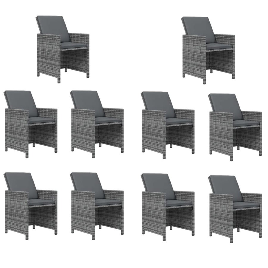 -Delige Tuinset Met Kussens Poly Rattan Grijs 10x Fauteuil + Tafel