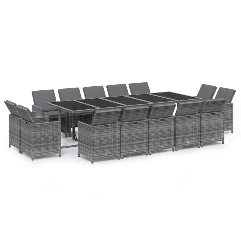 5-Delige Tuinset Met Kussens Poly Rattan Grijs 14x Fauteuil + Tafel