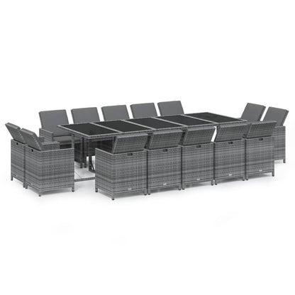 5-Delige Tuinset Met Kussens Poly Rattan Grijs 14x Fauteuil + Tafel