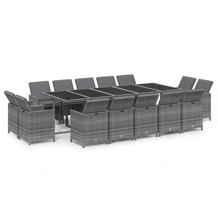 5-Delige Tuinset Met Kussens Poly Rattan Grijs 14x Fauteuil + Tafel