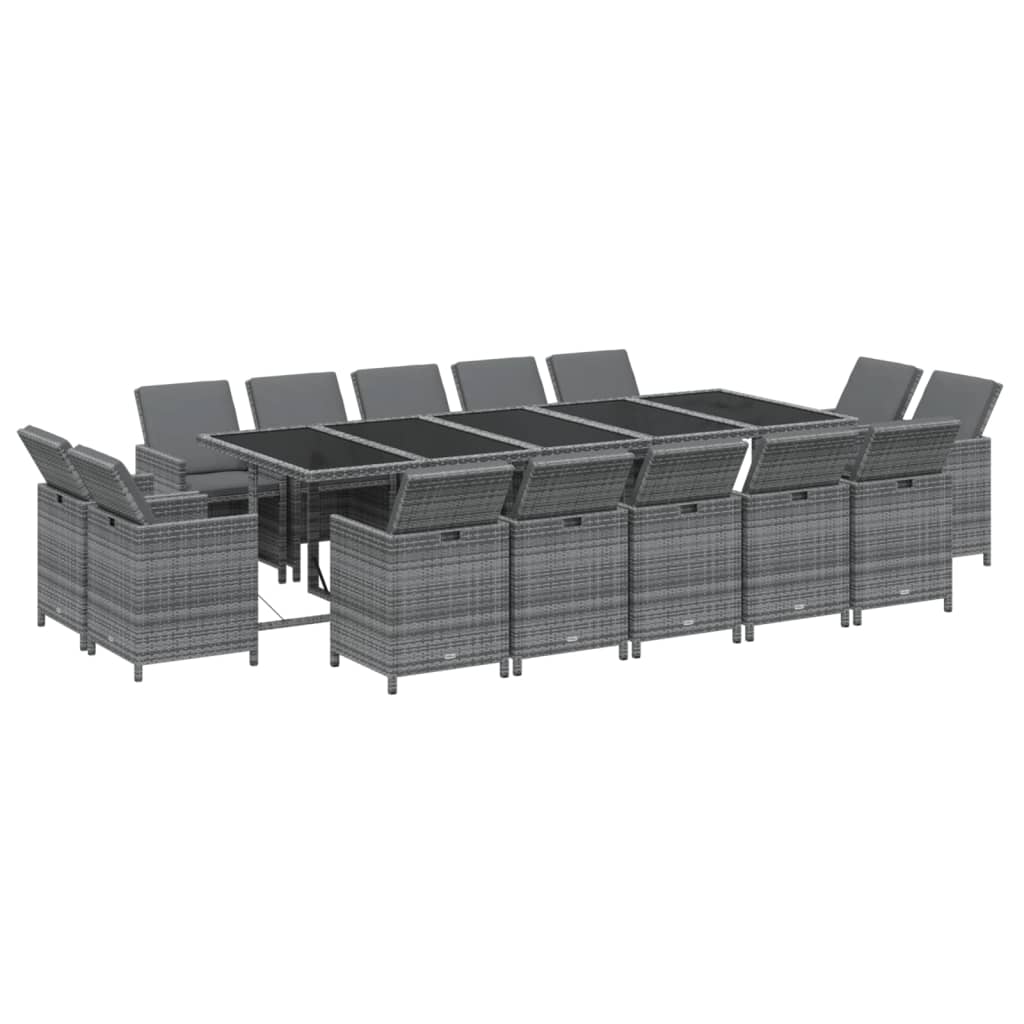 5-Delige Tuinset Met Kussens Poly Rattan Grijs 14x Fauteuil + Tafel