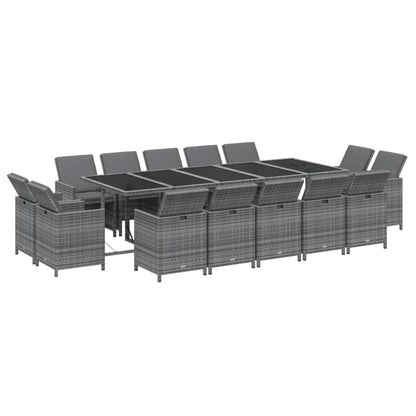 5-Delige Tuinset Met Kussens Poly Rattan Grijs 14x Fauteuil + Tafel