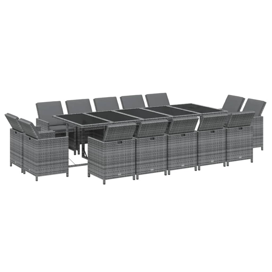 5-Delige Tuinset Met Kussens Poly Rattan Grijs 14x Fauteuil + Tafel