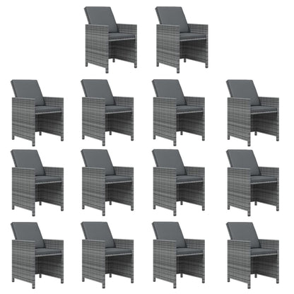 5-Delige Tuinset Met Kussens Poly Rattan Grijs 14x Fauteuil + Tafel