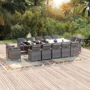 Tuinset 15-delig poly rattan grijs