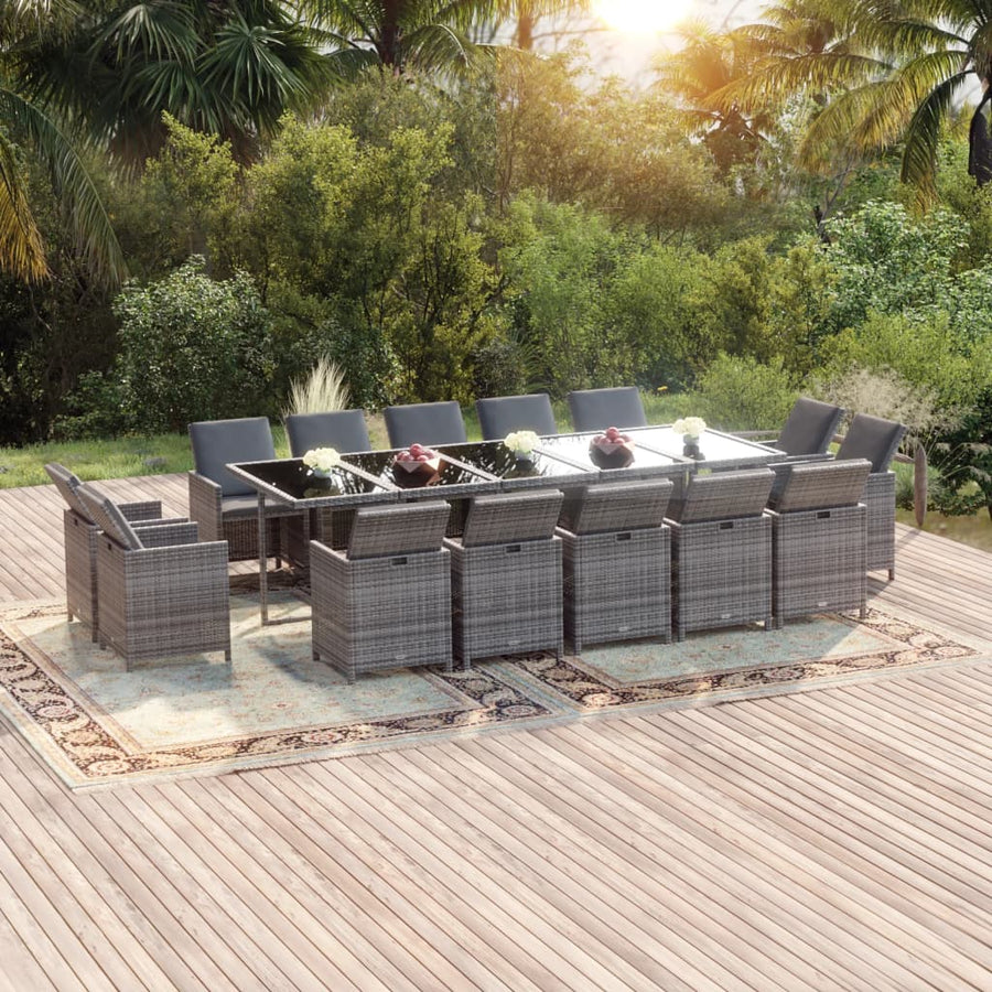 5-Delige Tuinset Met Kussens Poly Rattan Grijs 14x Fauteuil + Tafel