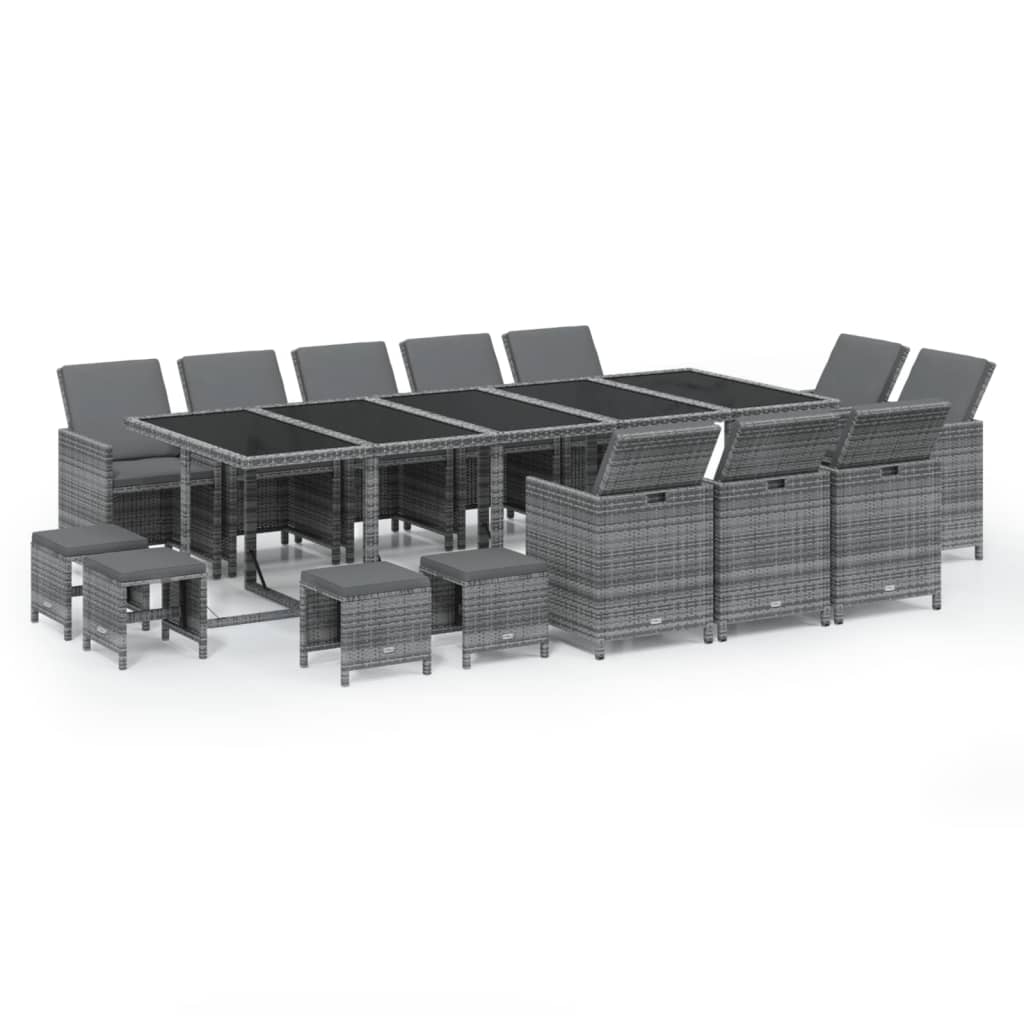 5-Delige Tuinset Met Kussens Poly Rattan Grijs 4x voetensteun + 10x Fauteuil + Tafel