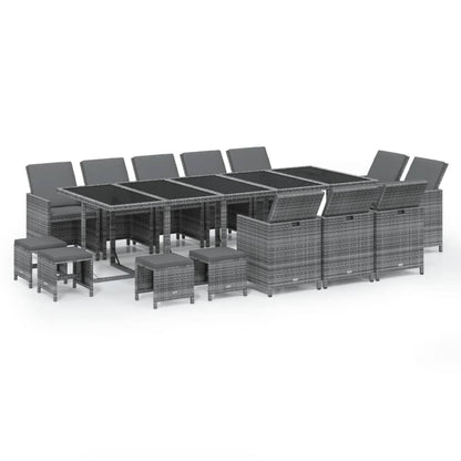 5-Delige Tuinset Met Kussens Poly Rattan Grijs 4x voetensteun + 10x Fauteuil + Tafel