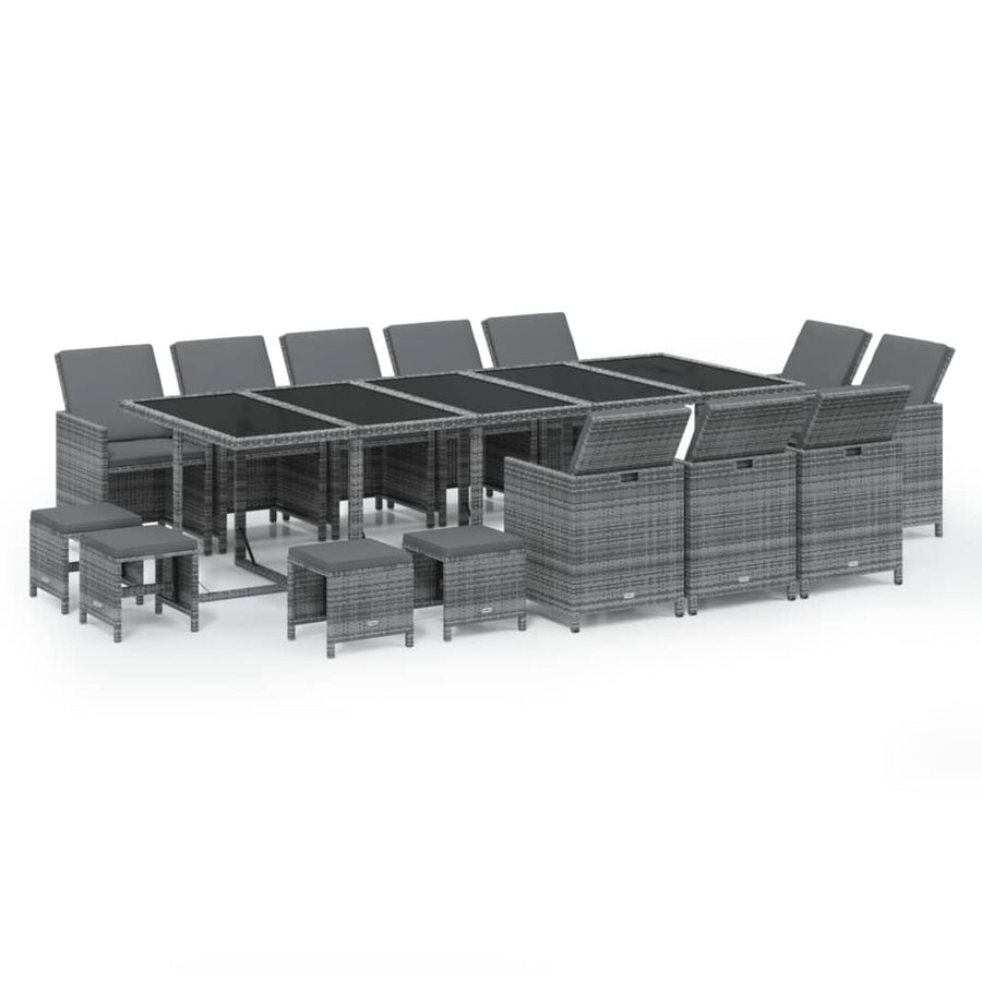 5-Delige Tuinset Met Kussens Poly Rattan Grijs 4x voetensteun + 10x Fauteuil + Tafel