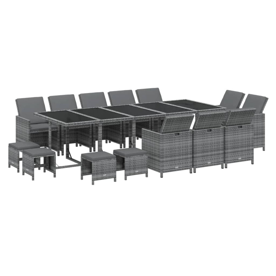 5-Delige Tuinset Met Kussens Poly Rattan Grijs 4x voetensteun + 10x Fauteuil + Tafel