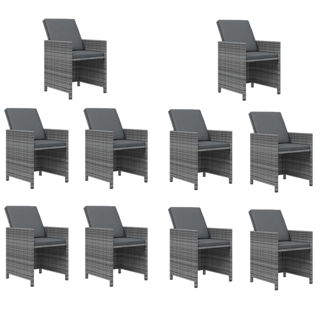5-Delige Tuinset Met Kussens Poly Rattan Grijs 4x voetensteun + 10x Fauteuil + Tafel