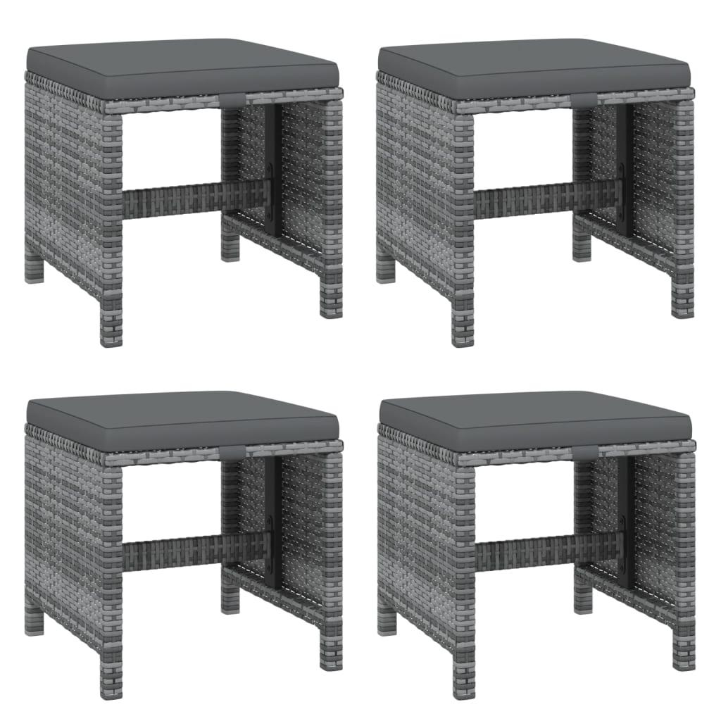 5-Delige Tuinset Met Kussens Poly Rattan Grijs 4x voetensteun + 10x Fauteuil + Tafel