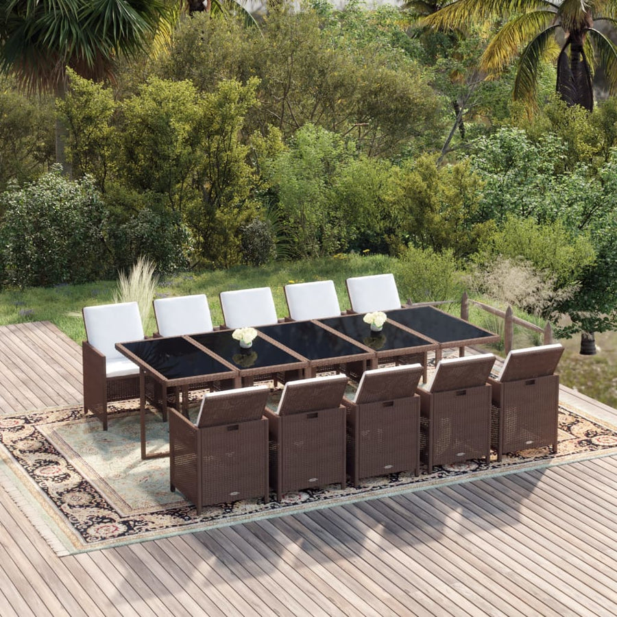 11-Delige Tuinset Met Kussens Poly Rattan Bruin Bruin