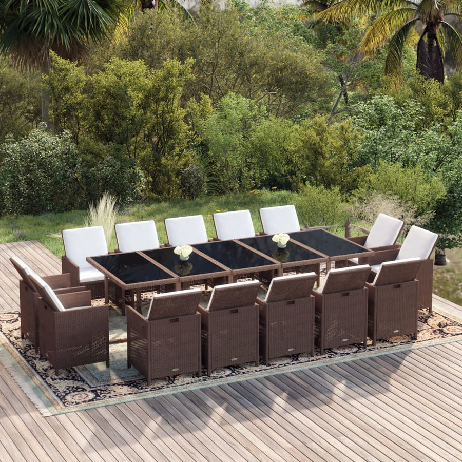 15-Delige Tuinset Met Kussens Poly Rattan Bruin Bruin
