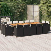 Tuinset 15-delig poly rattan zwart met kussens