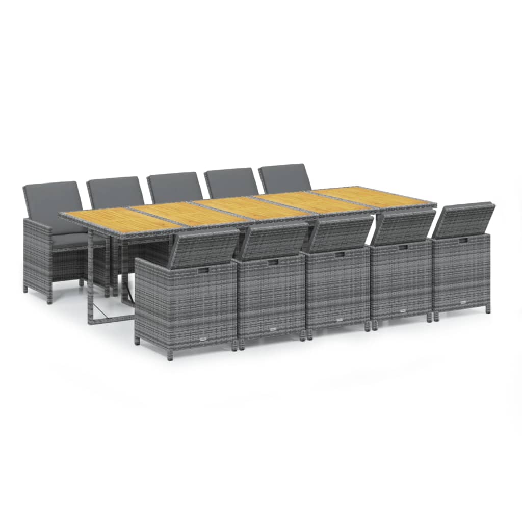 11-Delige Tuinset Met Kussens Poly Rattan Grijs Grijs en bruin 10x Fauteuil + Tafel