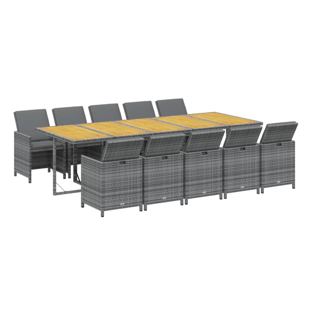 11-Delige Tuinset Met Kussens Poly Rattan Grijs Grijs en bruin 10x Fauteuil + Tafel