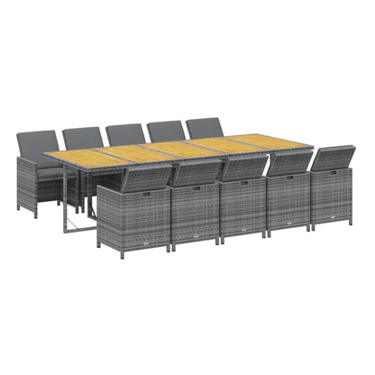11-Delige Tuinset Met Kussens Poly Rattan Grijs Grijs en bruin 10x Fauteuil + Tafel