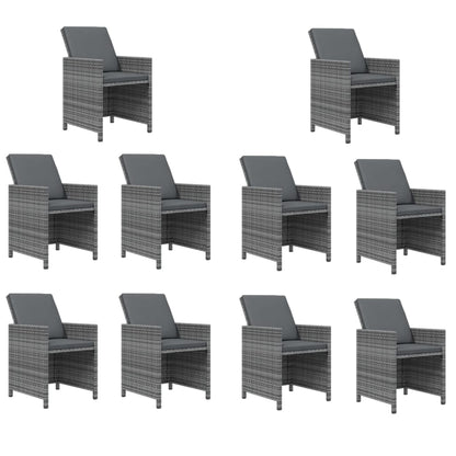 11-Delige Tuinset Met Kussens Poly Rattan Grijs Grijs en bruin 10x Fauteuil + Tafel
