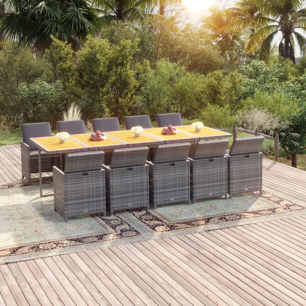 11-Delige Tuinset Met Kussens Poly Rattan Grijs Grijs en bruin 10x Fauteuil + Tafel