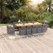 Tuinset poly rattan grijs 15-delig met kussens