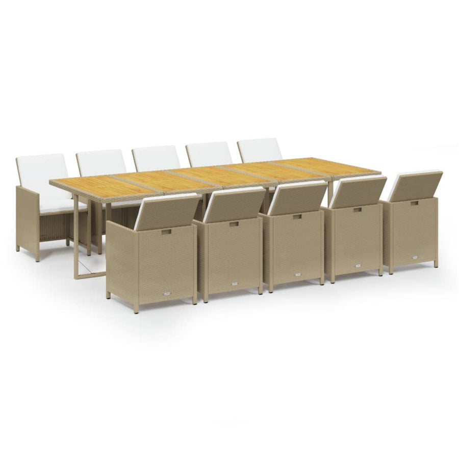 11-Delige Tuinset Met Kussens Poly Rattan Beige Beige en bruin