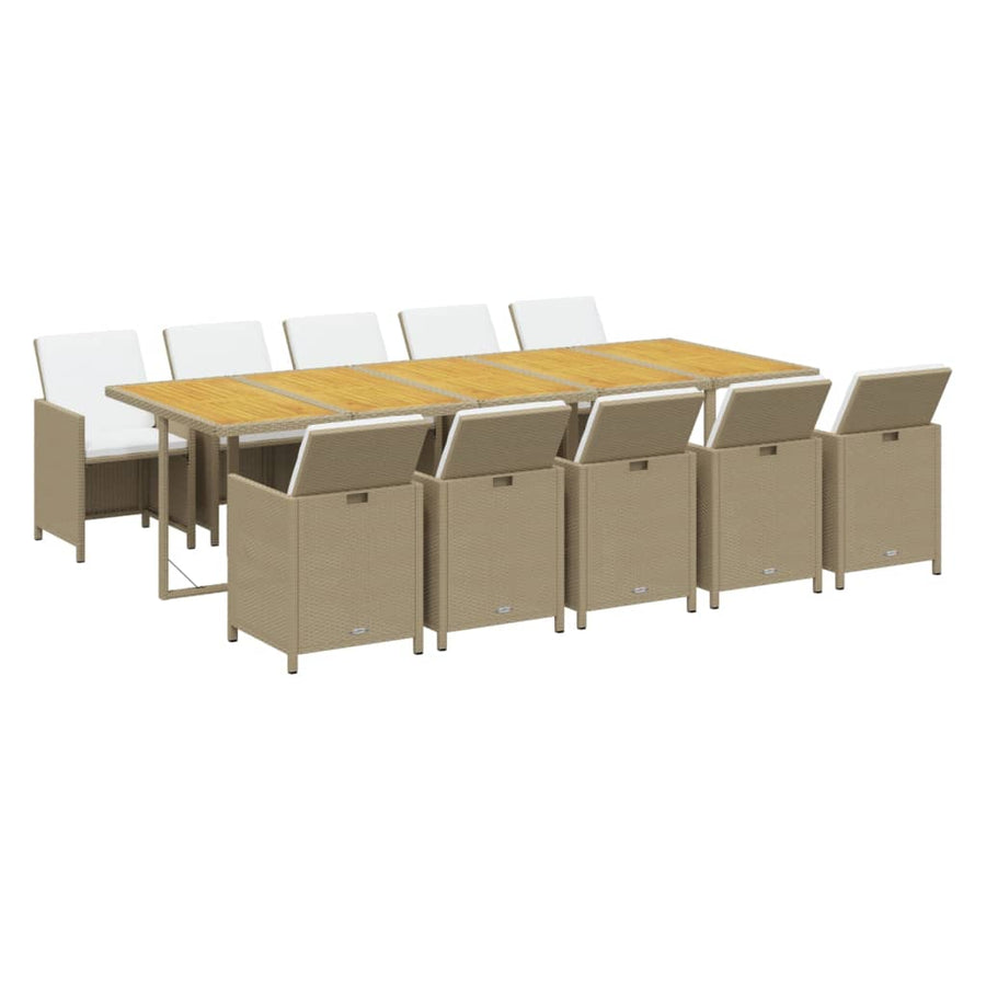 11-Delige Tuinset Met Kussens Poly Rattan Beige Beige en bruin