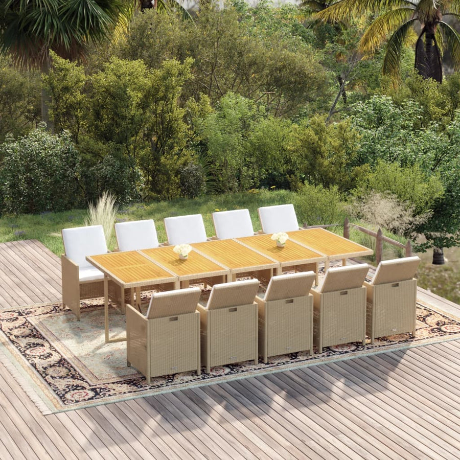 11-Delige Tuinset Met Kussens Poly Rattan Beige Beige en bruin