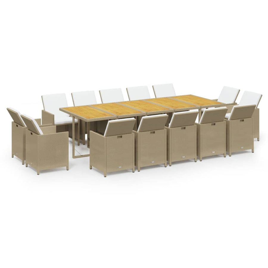 15-Delige Tuinset Met Kussens Poly Rattan Beige Beige en bruin