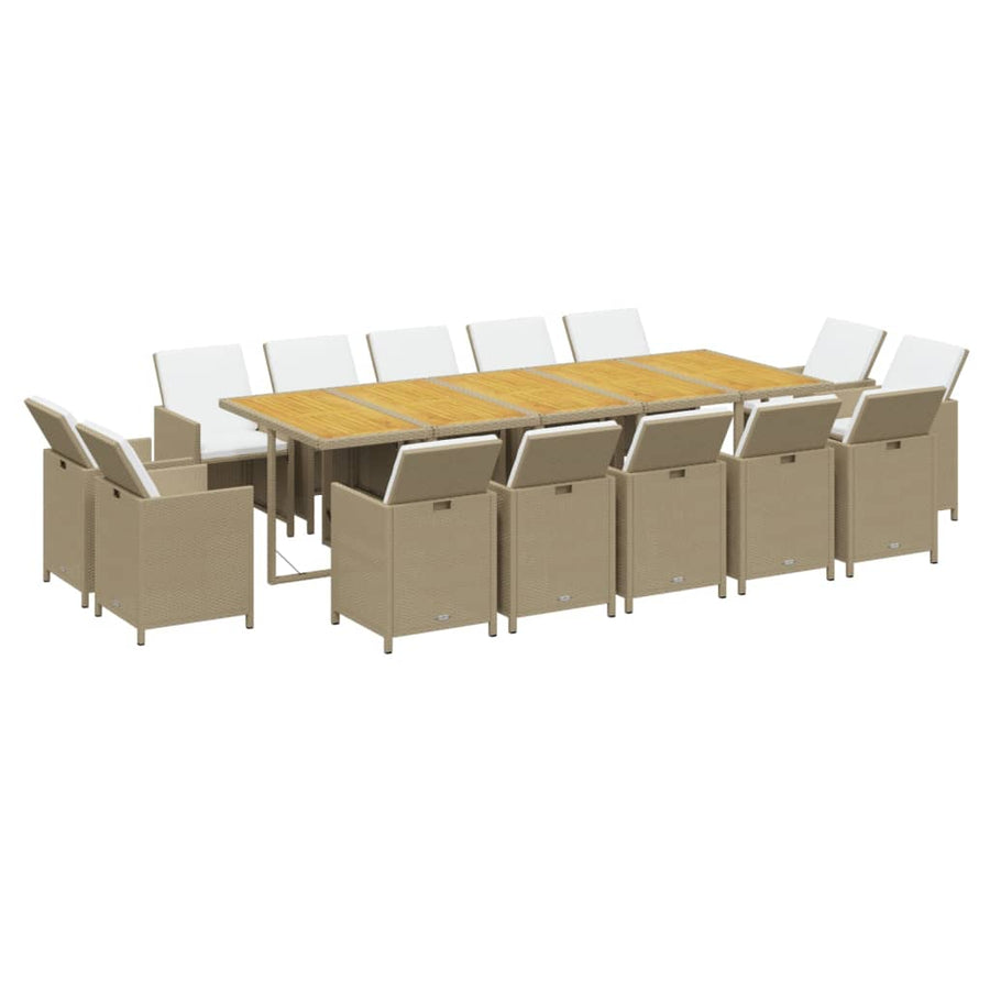15-Delige Tuinset Met Kussens Poly Rattan Beige Beige en bruin