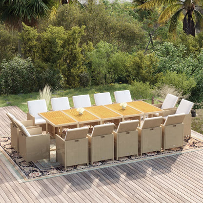 15-Delige Tuinset Met Kussens Poly Rattan Beige Beige en bruin