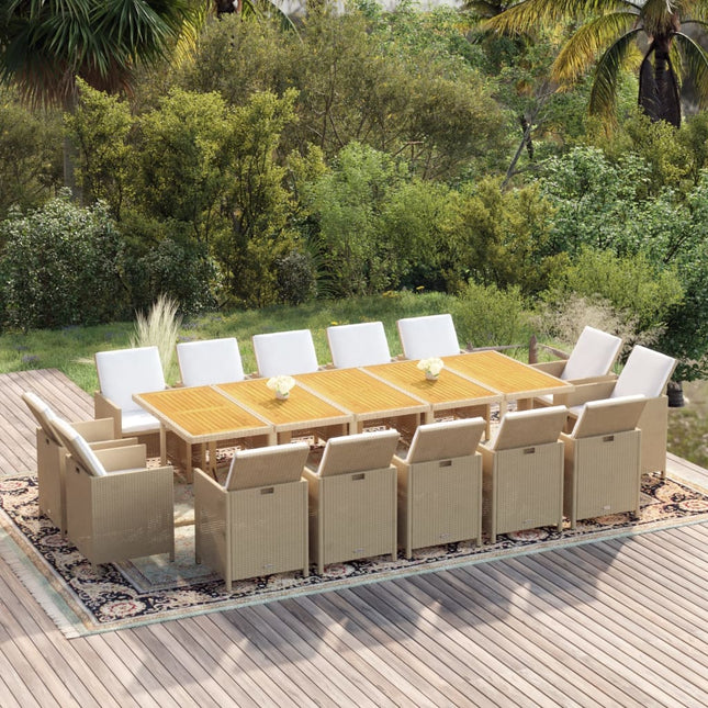 15-Delige Tuinset Met Kussens Poly Rattan Beige Beige en bruin 14x Fauteuil + Tafel