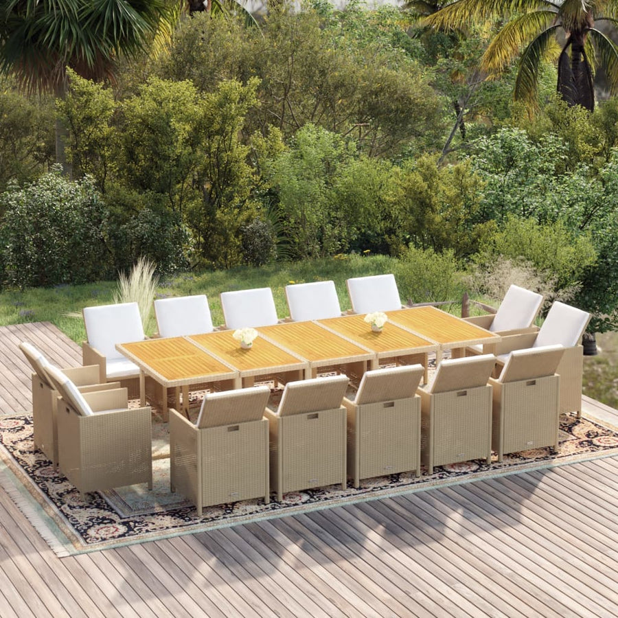 15-Delige Tuinset Met Kussens Poly Rattan Beige Beige en bruin