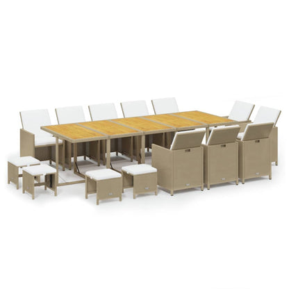 15-Delige Tuinset Met Kussens Poly Rattan Beige Beige en bruin
