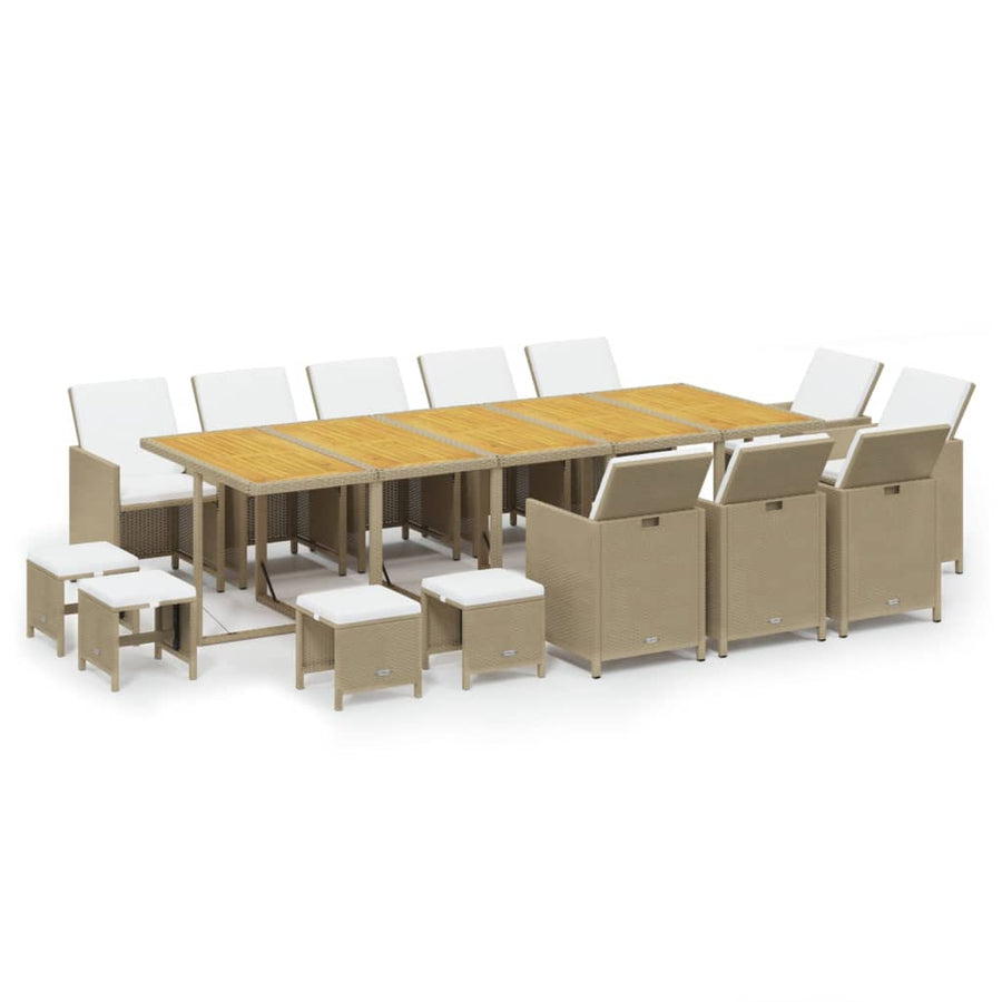 15-Delige Tuinset Met Kussens Poly Rattan Beige Beige en bruin