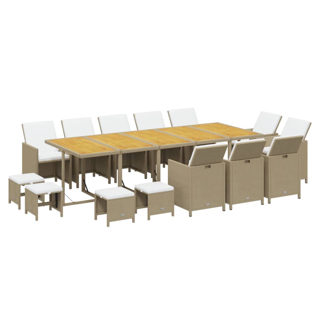 15-Delige Tuinset Met Kussens Poly Rattan Beige Beige en bruin