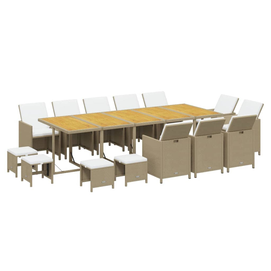 15-Delige Tuinset Met Kussens Poly Rattan Beige Beige en bruin