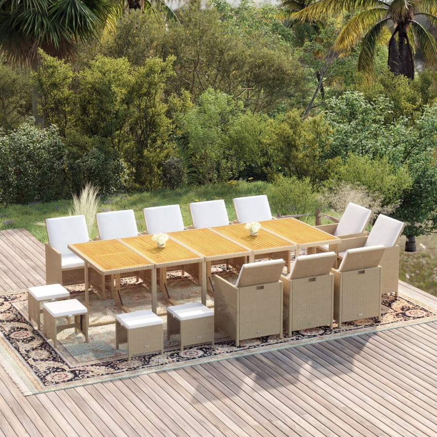 15-Delige Tuinset Met Kussens Poly Rattan Beige Beige en bruin