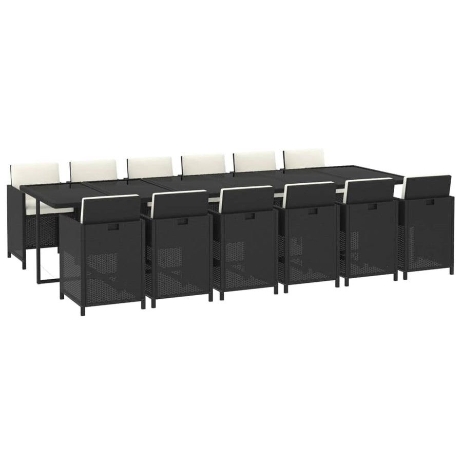 13-delige Tuinset met kussens poly rattan zwart