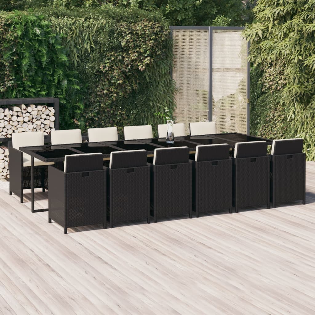 13-delige Tuinset met kussens poly rattan zwart