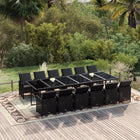 13-Delige Tuinset Met Kussens Poly Rattan Zwart 12x Fauteuil + Tafel