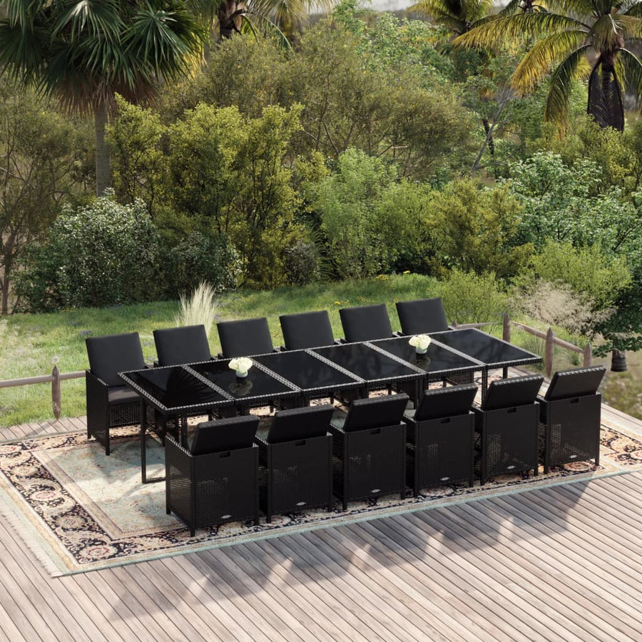 13-Delige Tuinset Met Kussens Poly Rattan Zwart 1