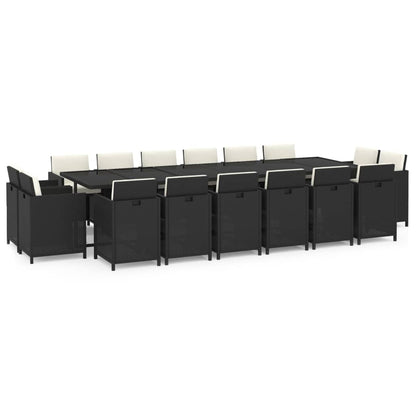 17-delige Tuinset met kussens poly rattan zwart