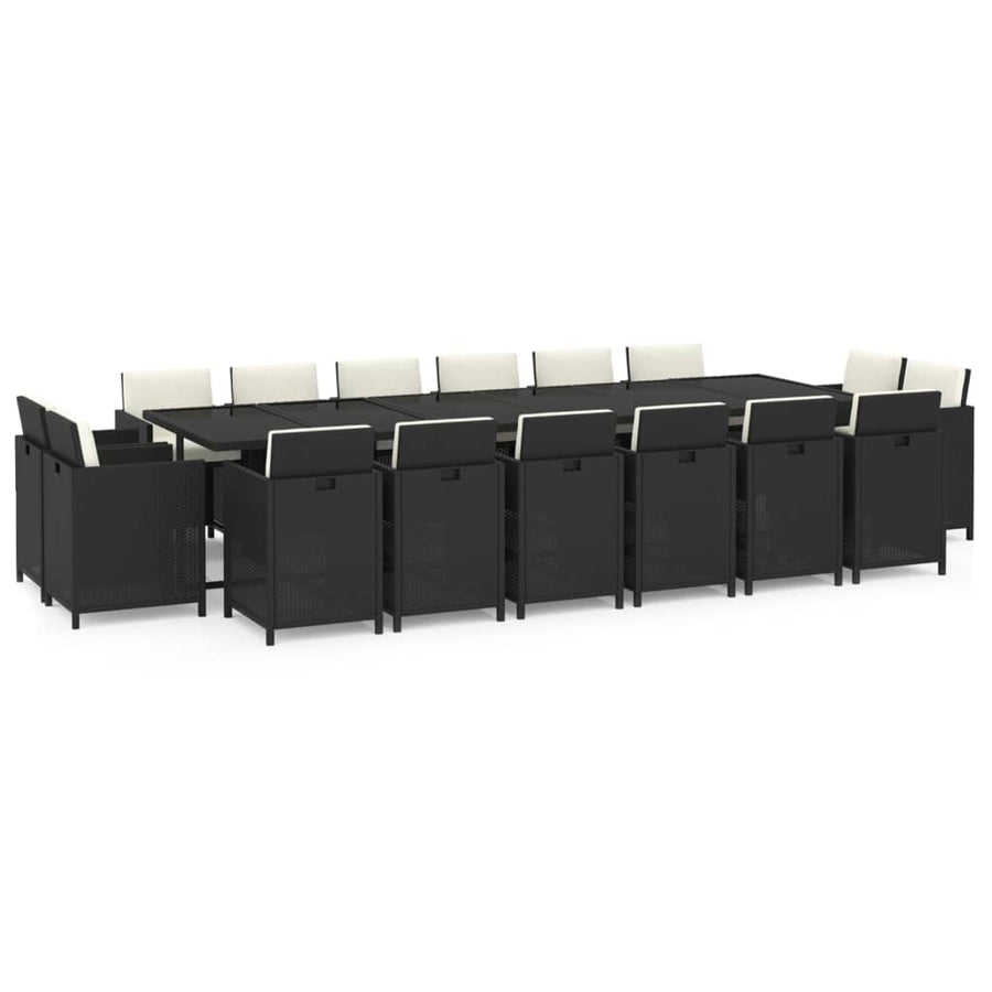 17-delige Tuinset met kussens poly rattan zwart