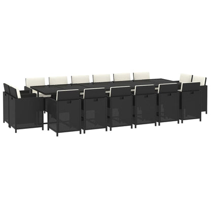 17-delige Tuinset met kussens poly rattan zwart