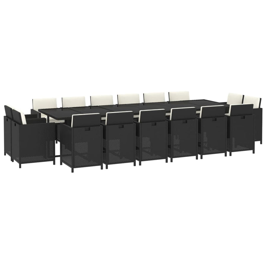 17-delige Tuinset met kussens poly rattan zwart
