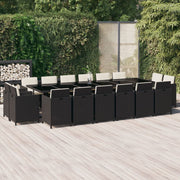 Tuinset poly rattan 17-delig zwart met kussens